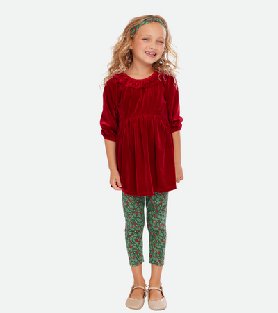 Christmas outfits for girls with red velvet top and legging set
