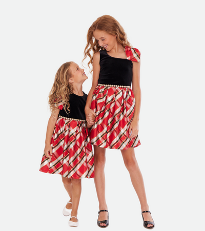Christmas dresses for girls with one shoulder in velvet and plaid