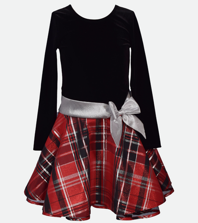 bonnie jean traditional christmas hipster dress black velvet to red plaid