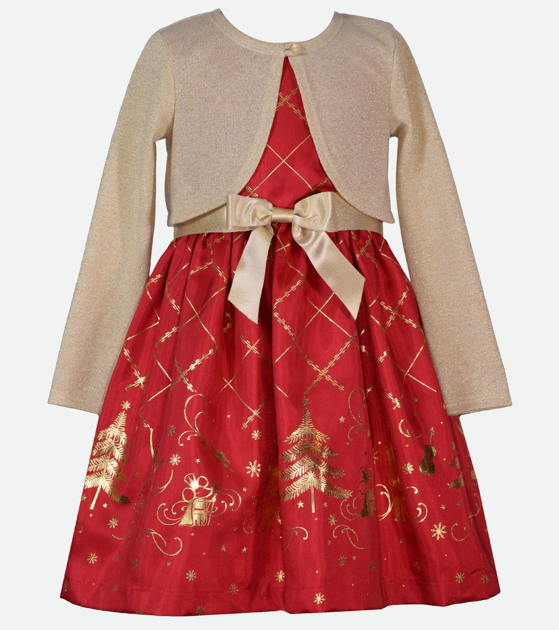 Bonnie Jean Delia Nutcracker Print Dress with Cardigan 16 Red