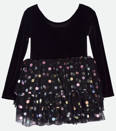 black tutu dress for baby girls in velvet with polka dot skirt