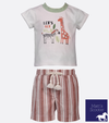 adorable graphic tee with animals and "Lets Get Wild" print to matching textured woven shorts.