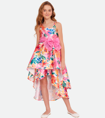 Floral Party Dress for Girls with High Low Skirt in pink