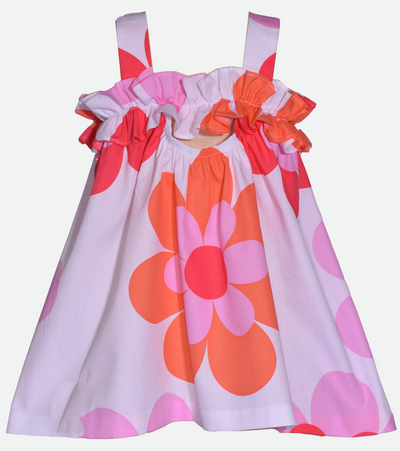 Pink and orange floral dress for baby girl pop daisy print