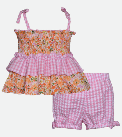 Floral and gingham outfit set for baby girl