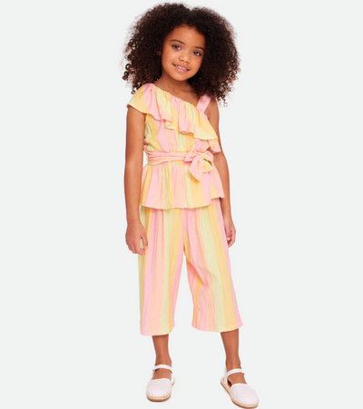 Pink and orange striped pant set for girls outfit set