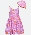 Orange and Pink Floral Sundress with Matching Hat for Girls knit sundress with hat