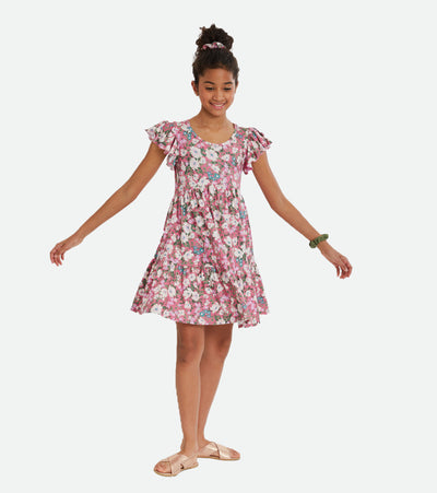 Tween Girls Dress Floral Dress Matching Scrunchies  Matching Sisters Dresses