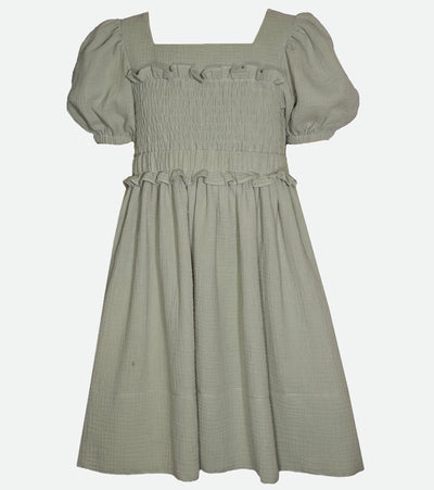 Tween Girls Dress Girls Gauzy Dress Green Puff Sleeve Dress Big Girls Dress