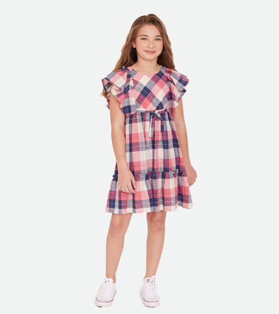 Tween Girls Dress Girls Plaid Dress Ruffle Sleeve Dress School Dress