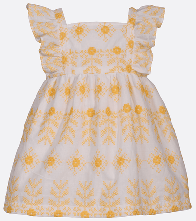 Baby girls cotton sundress with pinafore ruffles and embroidery