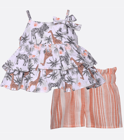 little girls short set ruffle jungle print outfit