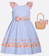 Matching Sister Seersucker and Floral Dress with Purse for Girls