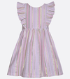 Girls Pink Gold Seersucker Pinafore Flutter Sleeve Party Dress