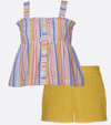 Little girls short set outfit set yellow stripe