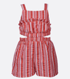 tween girls romper red seersucker striped cutout romper