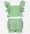 baby girls  outfit neon striped green ruffle shorts set