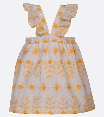 Baby girls cotton sundress with pinafore ruffles and embroidery