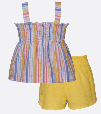 Little girls short set outfit set yellow stripe