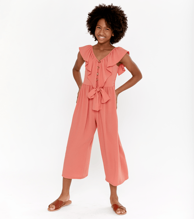 Tween Girls Jumpsuit with Ruffle Front