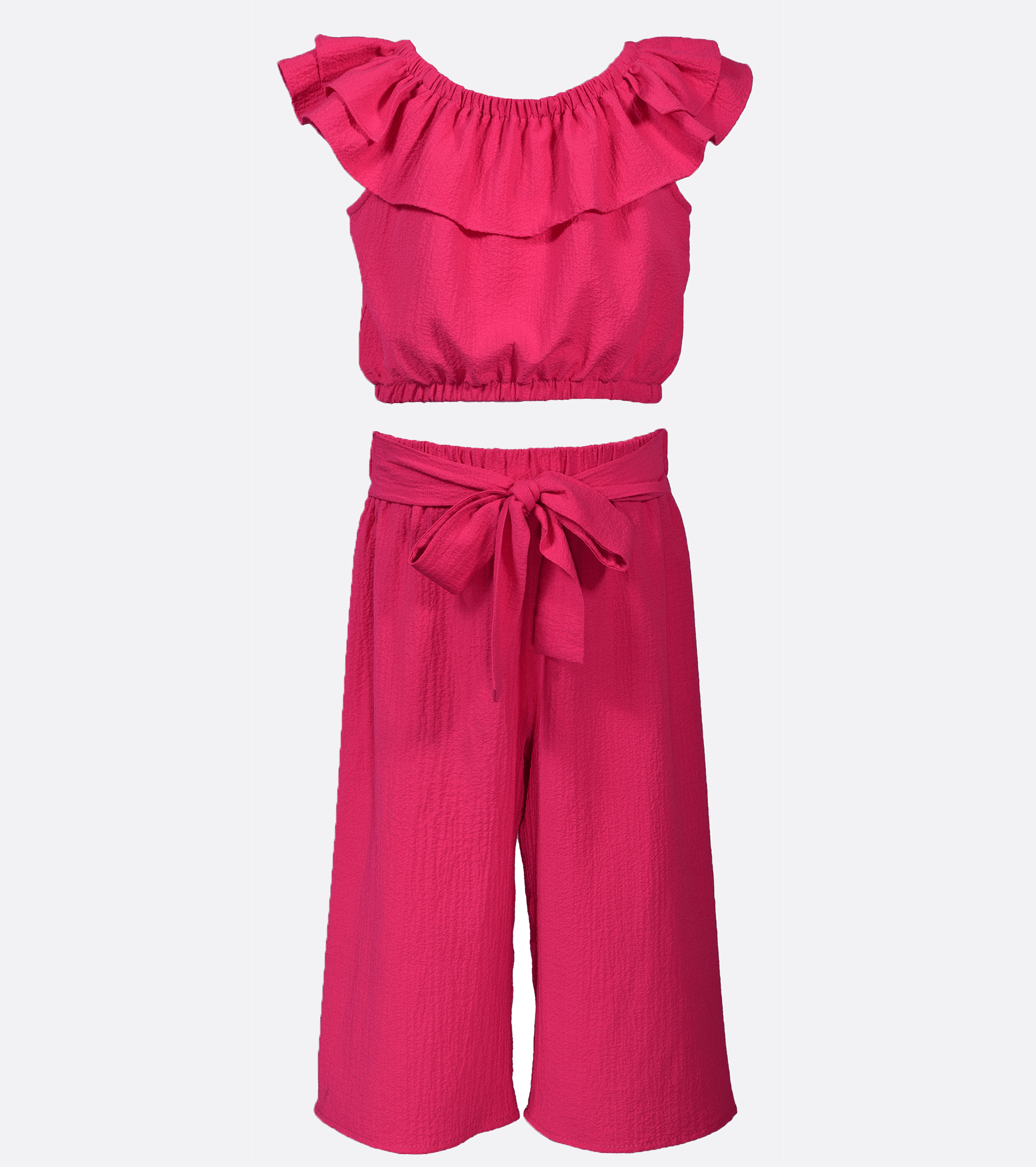 Tween Girls outfit sets hot pink ruffle top